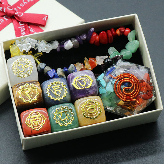 Chakra Cube&Chakra Chip Bracelet&Chakra Orgone Necklace Gift Box