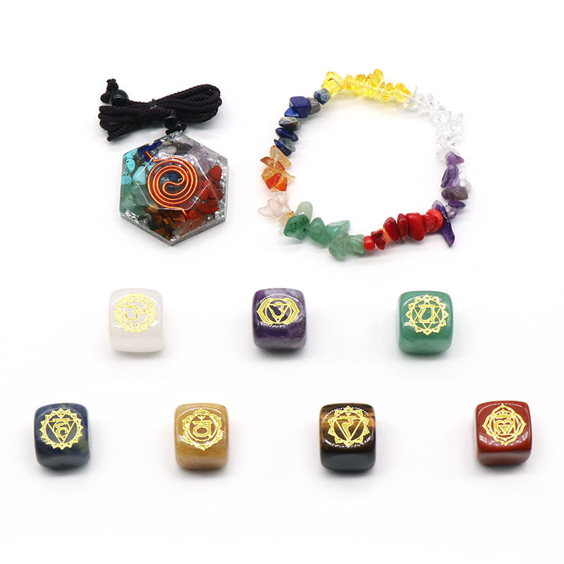Chakra Cube&Chakra Chip Bracelet&Chakra Orgone Necklace Gift Box