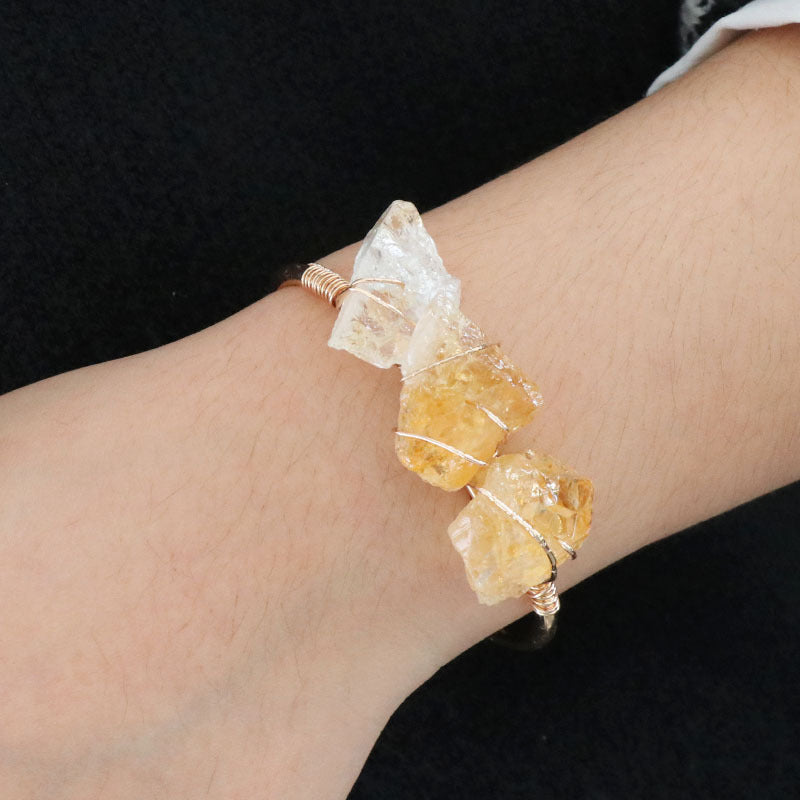 Crystal Wire Wrap Raw Golden Bangle