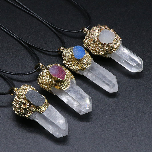 Colorful Crystal Cluster Gold Plated Clear Quartz Point Pendant/Necklace
