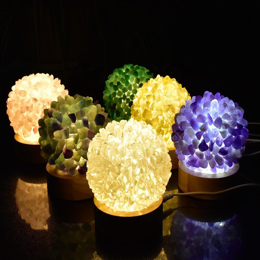 Crystal Rocks Lamp with Wooden Base