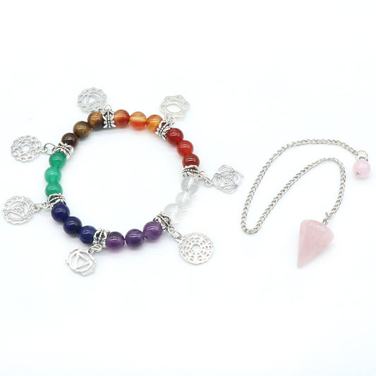Chakra Bracelet & Rose Quartz Pendulum Set