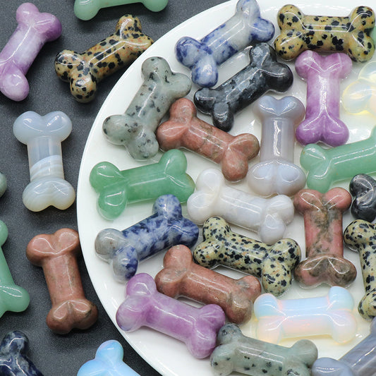 Natural Gem Stones Dog Bone Charms Figurines