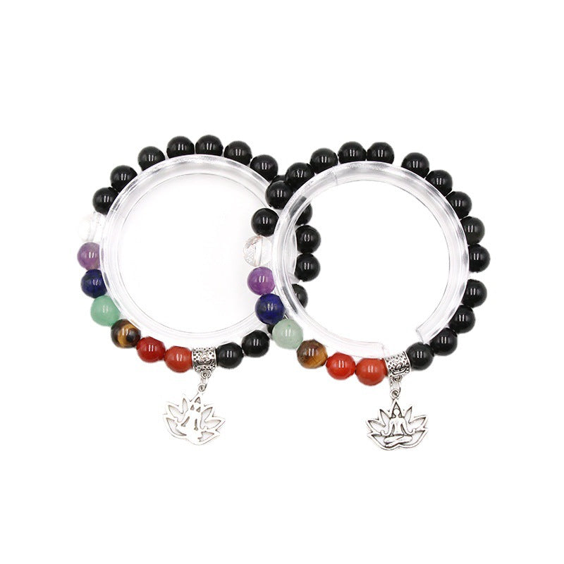 Obsidian&Chakra Beads Yoga Charm Bracelet