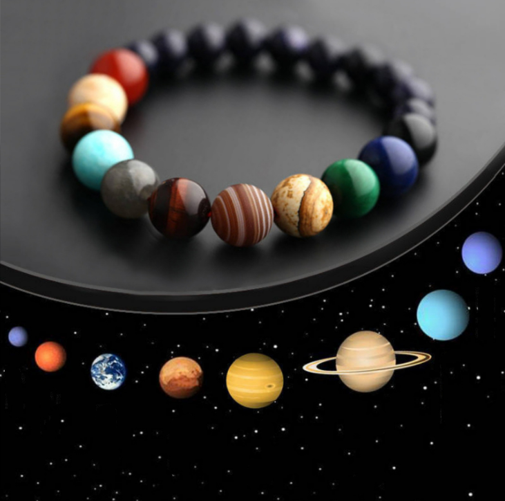 Blue Sandstone Chakra Bead Planet Charm Bracelet