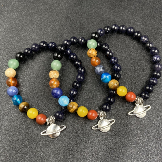 Blue Sandstone Chakra Bead Planet Charm Bracelet