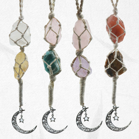 Crystal Raw Silver Moon Hanging