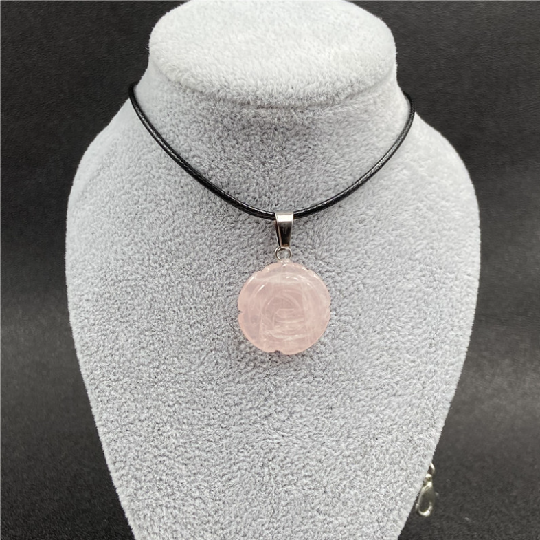 Rose Quartz Rose Necklace