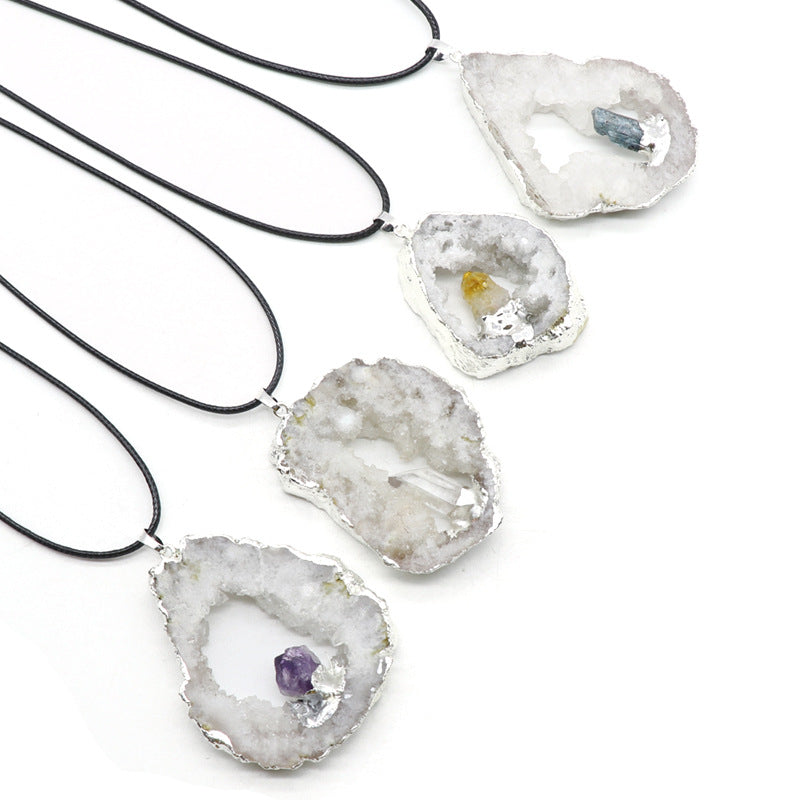 Druzy Agate&Crystal Raw Necklace