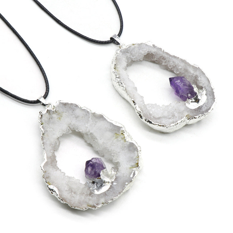 Druzy Agate&Crystal Raw Necklace