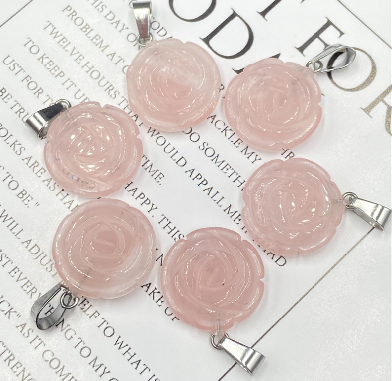 Rose Quartz Rose Necklace