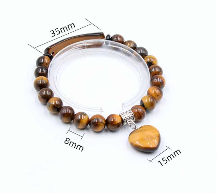 8mm Tiger Eye Bead&Heart Bracelet