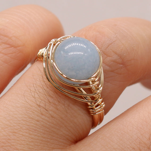 Gold Color Wire Wrap Crystal Ball Ring
