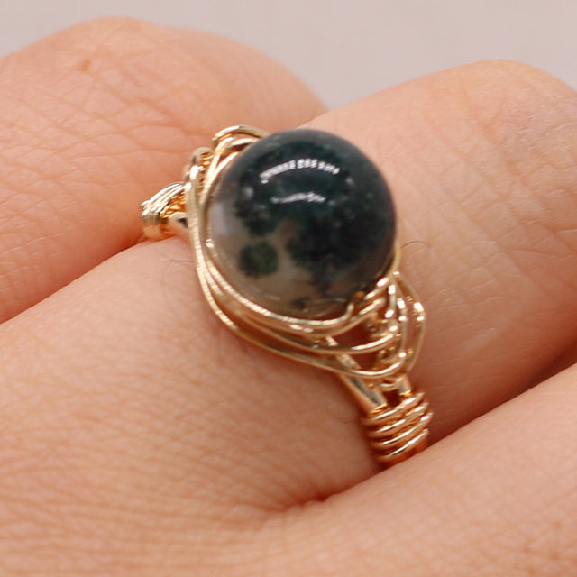 Gold Color Wire Wrap Crystal Ball Ring