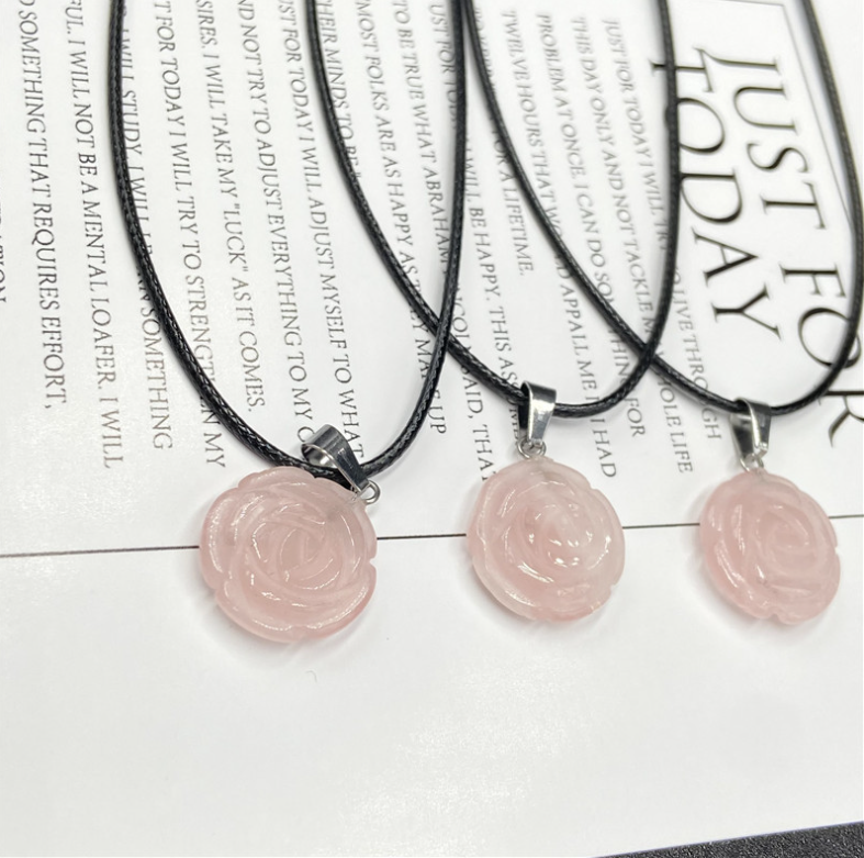 Rose Quartz Rose Necklace