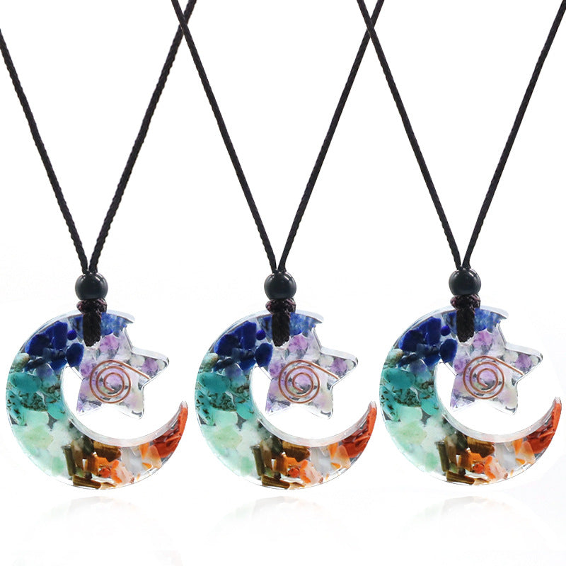 Chakra Moon&Star Healing Resin Necklace