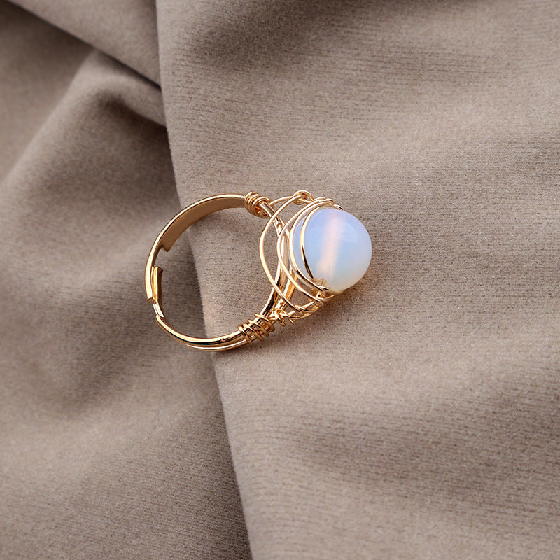 Gold Color Wire Wrap Crystal Ball Ring