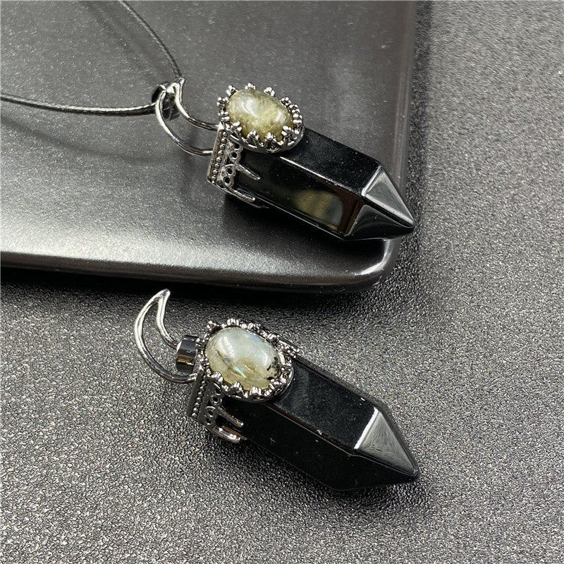 Silver moon Lab Tumbled Crystal Point Pendant