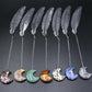 Crystal Moon&Silver Alloy Feather Bookmark