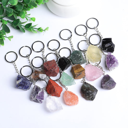 Raw Crystal Gemstone Keychain Charm