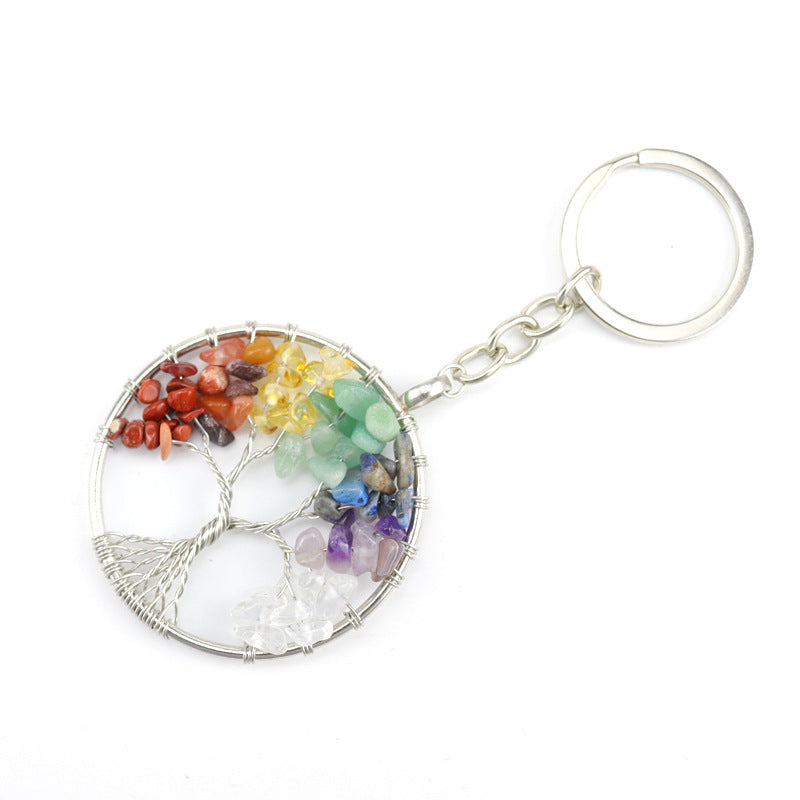 Wholesale SUPERFINDINGS 6Pcs Tree of Life Keychain Natural Crystal