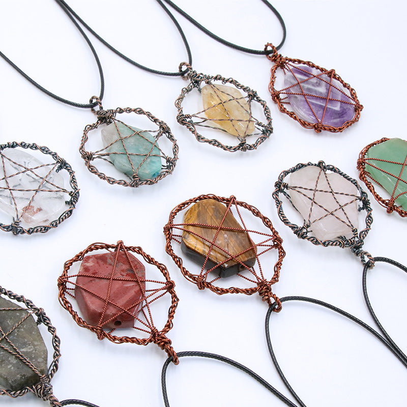 Cooper Wire Star& Crystal Raw Pendant