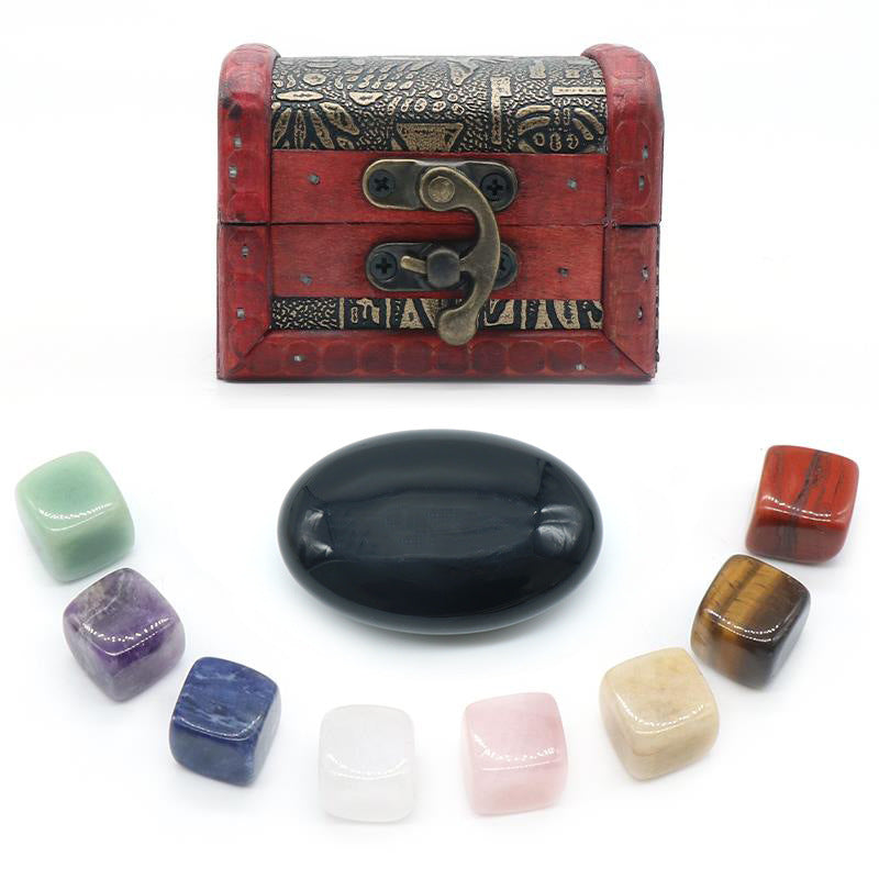 Crystal Cube&Tumble Stone Wooden Treasure Box Set