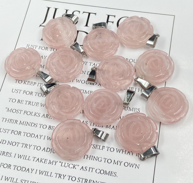 Rose Quartz Rose Necklace