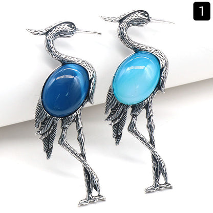 Crystal Crane Brooch&Pendant