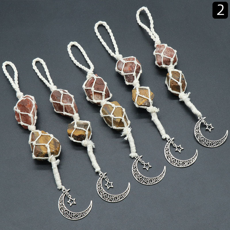 Crystal Raw Silver Moon Hanging