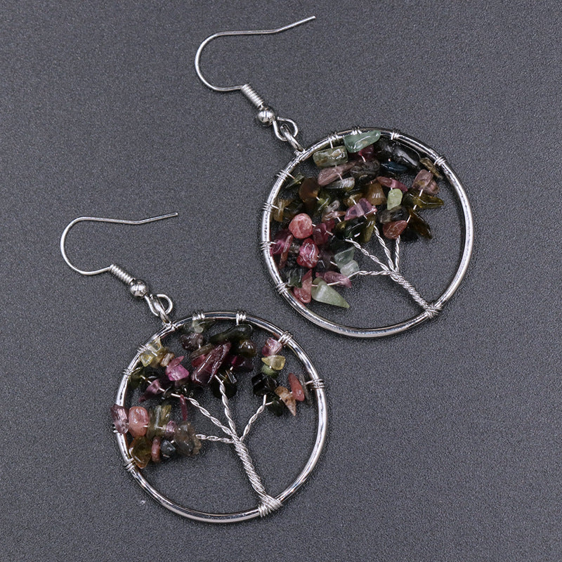 Crytsal Chip Life Tree Earrings