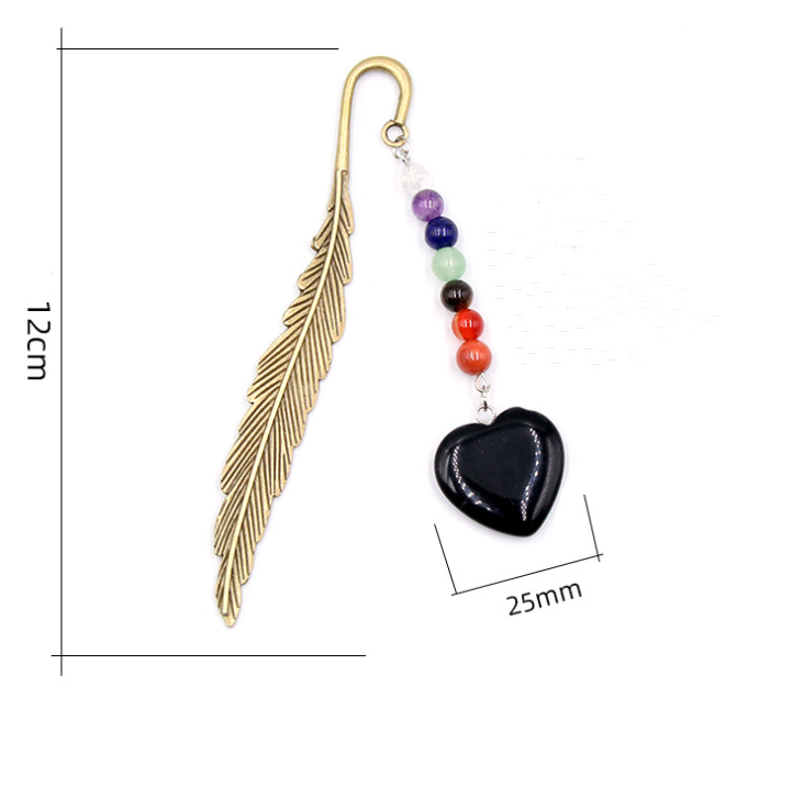 Chakra Bead Crystal Heart Alloy Feather Bookmark