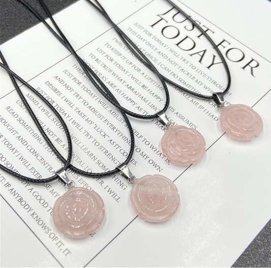 Rose Quartz Rose Necklace